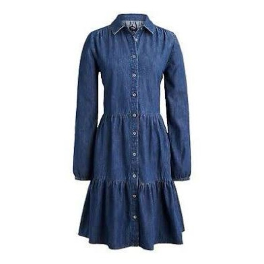 NWT J.CREW CHAMBRAY COTTON TIERED MIDI SHIRTDRESS SIZE 6